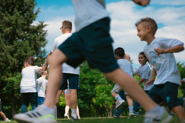 Children running and playing