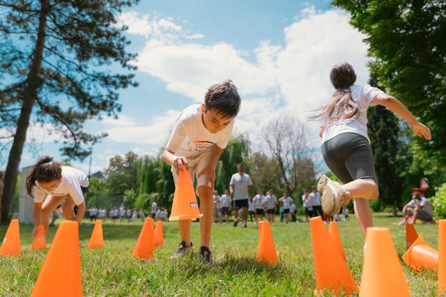 People running in a field